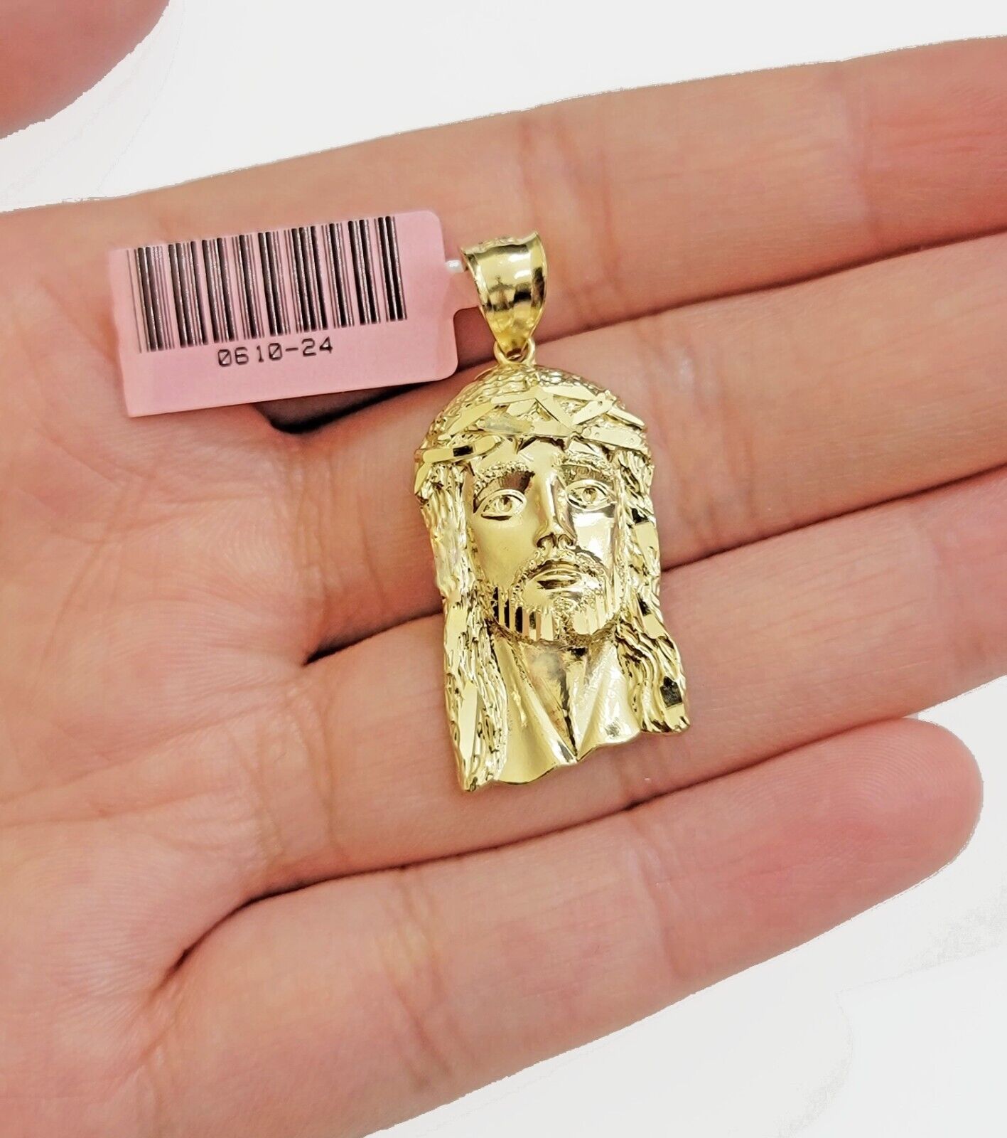 Real 14k Gold Charm Pendant Jesus Face for chains , Men Women, 14kt Yellow Gold - GoldenlinQ